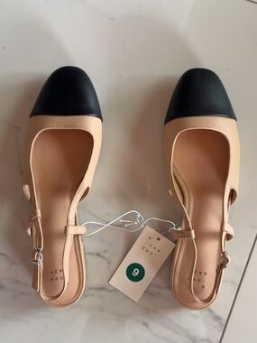 A New Day Black & Tan Buckle Slingback Flats